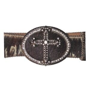 Women's M Brown Genuine Leather Belt Studded Rhinestone Cross Buckle Western